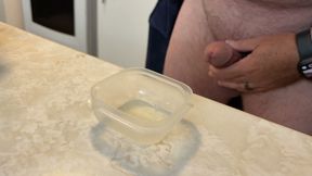 Bare cock jerk and cum collecting