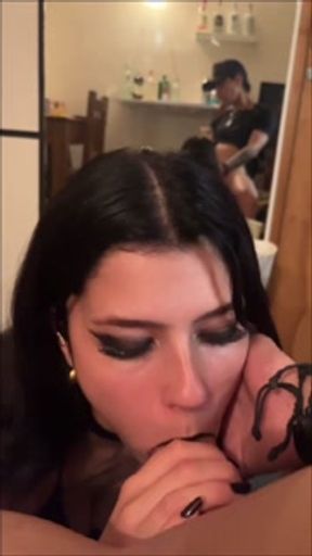 I painted her lips , took it off with my cock and finished it inside her throat