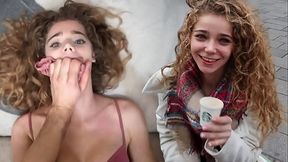 College girl submits to horny face fucking and pussy fucking on the street