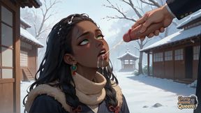 Ebony, Horny, Slutty, and Messy for the First Time in a Snowy Village.