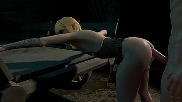 Blonde Ladyboy in High Heels Standing Fuck