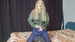 Slippery When Wet: Lina Roselina in Full Gear On Sybian