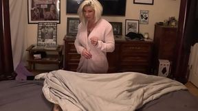 Stepson gets caught jerking off, stepmom gives him a creamy surprise