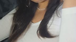 Sensual Smoking with Glossy Lips in a Fitted White Blouse.