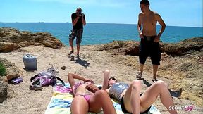 Skinny Teen Emily seduce to Beach Sex at Holiday Trip by Stranger Guy