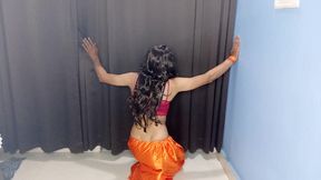 Gorgeous indian stepmom satin orange peticoat and sexy bra