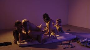 Mind-blowing Erotic FFMM 4-some Orgy In Mesmerizing Purple-yellow Dim Light