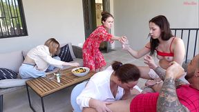 Backstage! Hey, I'_m too Horny, suck my Cock! Teenagers fuck a Slutty Milf in the mouth before an outdoor orgy!