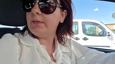 Costum Request: the car won't start! Aggressive revving in public place breasts out and high heels