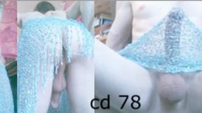 Heteroflexible K crossdressing 78: slender fit older hung transvestite blue beaded shawl