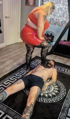 Domme Peggy full weight trampling, squashing, face sitting, CBT, nipple **** & breast