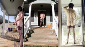 Having a wank in the early morning sun in high heels and my ex wifes stockings