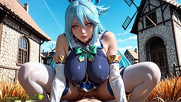 Aqua hot sex in a golden field away from prying eyes Ai generated 3d hentai