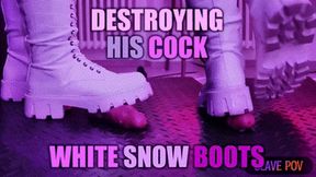 Aggressive Bootjob in White Combat Snow Boots, Post Orgasm Stomping (Slave POV Version) - Tamystarly - Cock Balls Crush Trample, CBT, Trampling, Shoejob