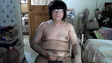 Naked chubby otaku masturbates until cum