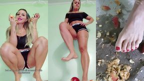 barefeet crushing fruit