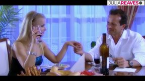 Blonde girl sucks a huge cock then gets a hard  fuck on both holes