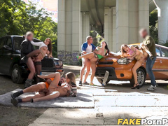 Eden Ivy and Mina K lead group sex frenzy after fake taxi explosion