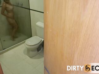 MY BOSS CATCHES HER SPOUSE SCREWING ME IN THE WASHROOM WITH MY FACE FULL OF CUM.