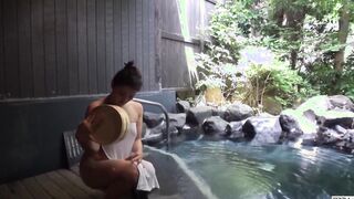 Pale and voluptuous mature Japanese wife secret hot springs fling