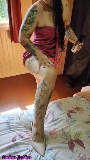 Curious Goddess - Hot Brunette Wearing Only a Towel, Very Horny