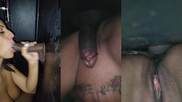 Dei até o cu para uma rola preta enorme que encontrei no gloryhole, e o safado ainda gozou dentro.