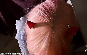 Mollyredwolf, zero two got cum on tongue from darling after the battle