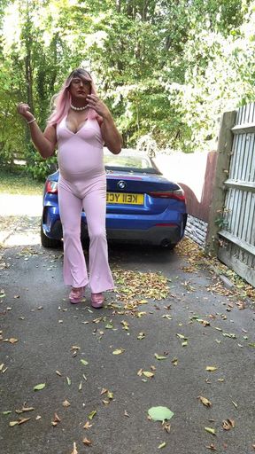 Crossdresser Kellycd2022 in Pink Jumpsuit and Heels