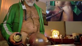 Cop Pumps His Balls, Cock and Nips While Wearing His Cop Leather