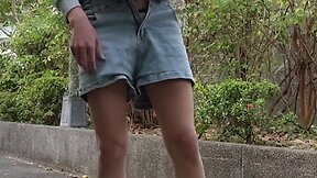 Ts tingxuan pleasuring self in park, hot pants & lovely legs