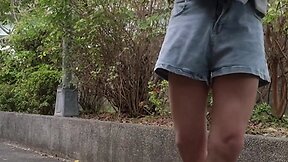 Ts tingxuan pleasuring self in park, hot pants & lovely legs