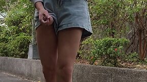 Ts tingxuan pleasuring self in park, hot pants & lovely legs