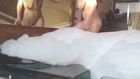 i wash my breasts with lots of foam. foamy bath on big breasts