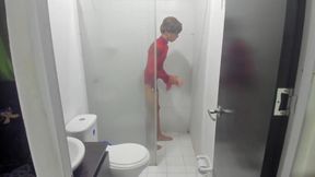 Colombian Femboy Juicy Ass Twerk with Dildo in the Shower