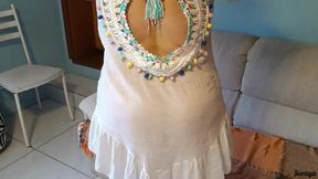 Stepmom Tidying up the House in Transparent Dress Without Panties.