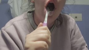 Yellow Teeth Full of Stuck Food, Rotten Bits and Crumbs – Real Struggle Tooth Cleaning Fetish
