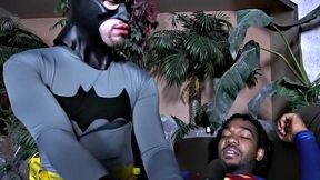 Superman barebacking Batman after BJ in interracial duo