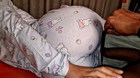 My Latina stepsister lies on my bed and I can't help but get my cock hard rubbing her big ass