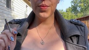 Goddess D Smoking in Coat with Tits Out