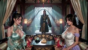 the emperor gets his cock suck epically in an orgy with his concubines (ai generated)