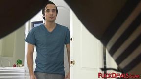 Ebony MILF creamed after deepthroating young hung stud