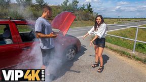Shaved Euro Babe rides huge cock after bike pickup