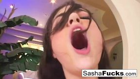 Skinny brunette Sasha gets that tight pussy stuffed