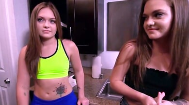 Two step-sisters share a steaming creampie threesome with their brother