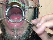 Deepthroating a long dildo with braces headgear spidergag and more