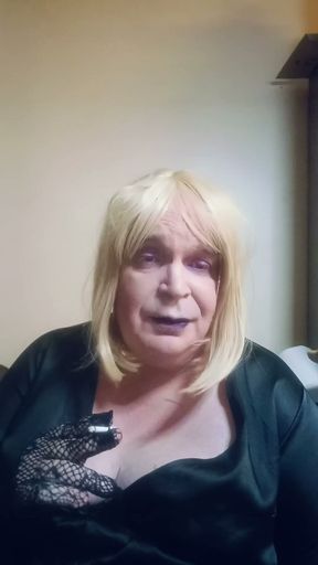 BBW TV smokes a superslim cigarette and tries on some gloves