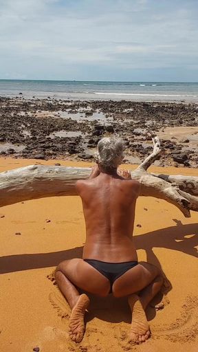 Ladysilva in panties on the beach