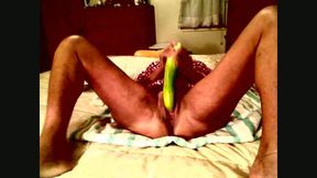 Old and kinky granny masturbated with a long cucumber