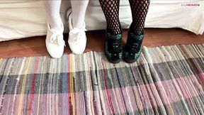 Two blonde pretty girls make toy lesbian games