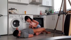 amateur couple having dirty sex on the kitchen